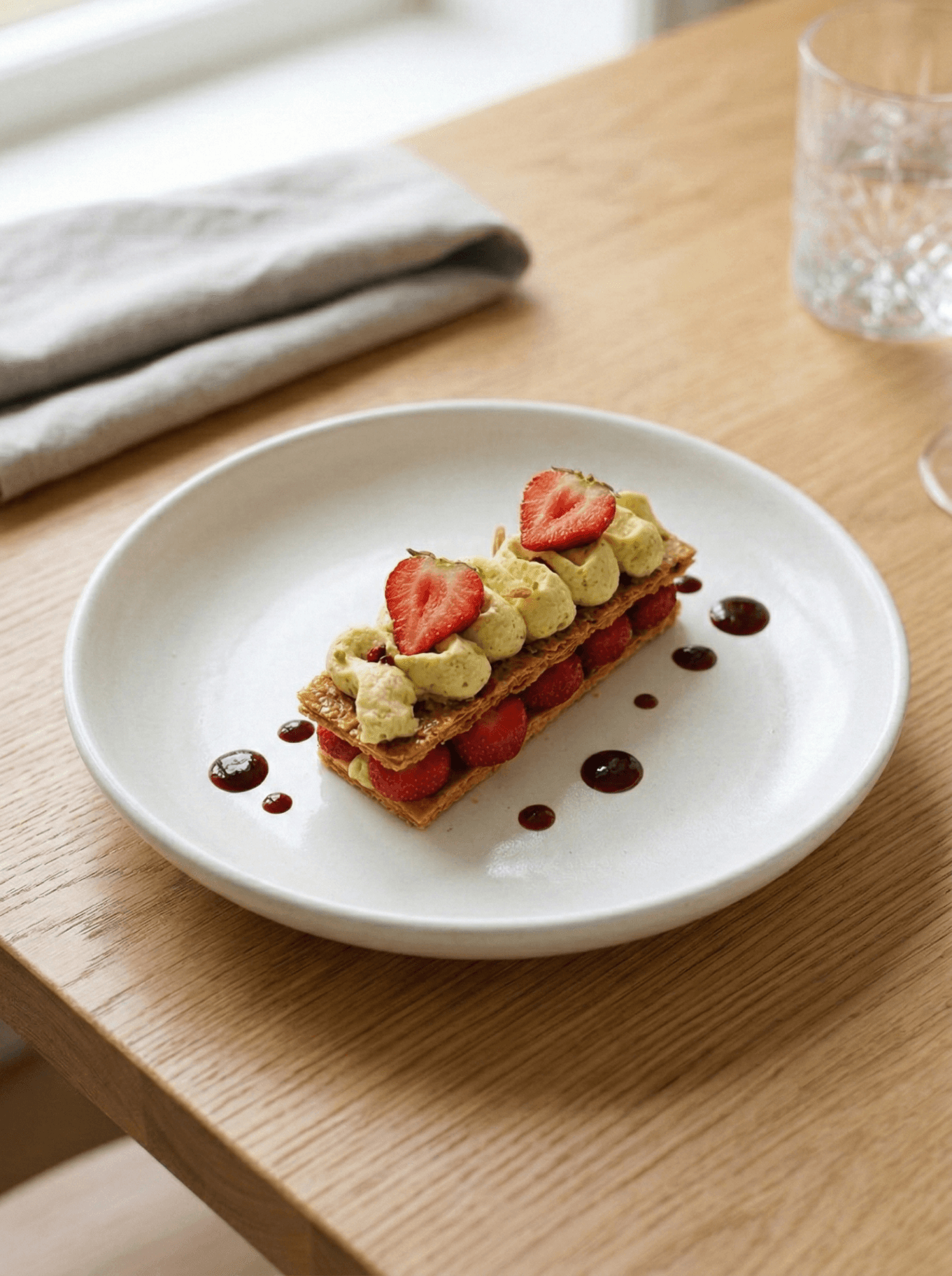 Millefeuille aux fraises et crème pistache